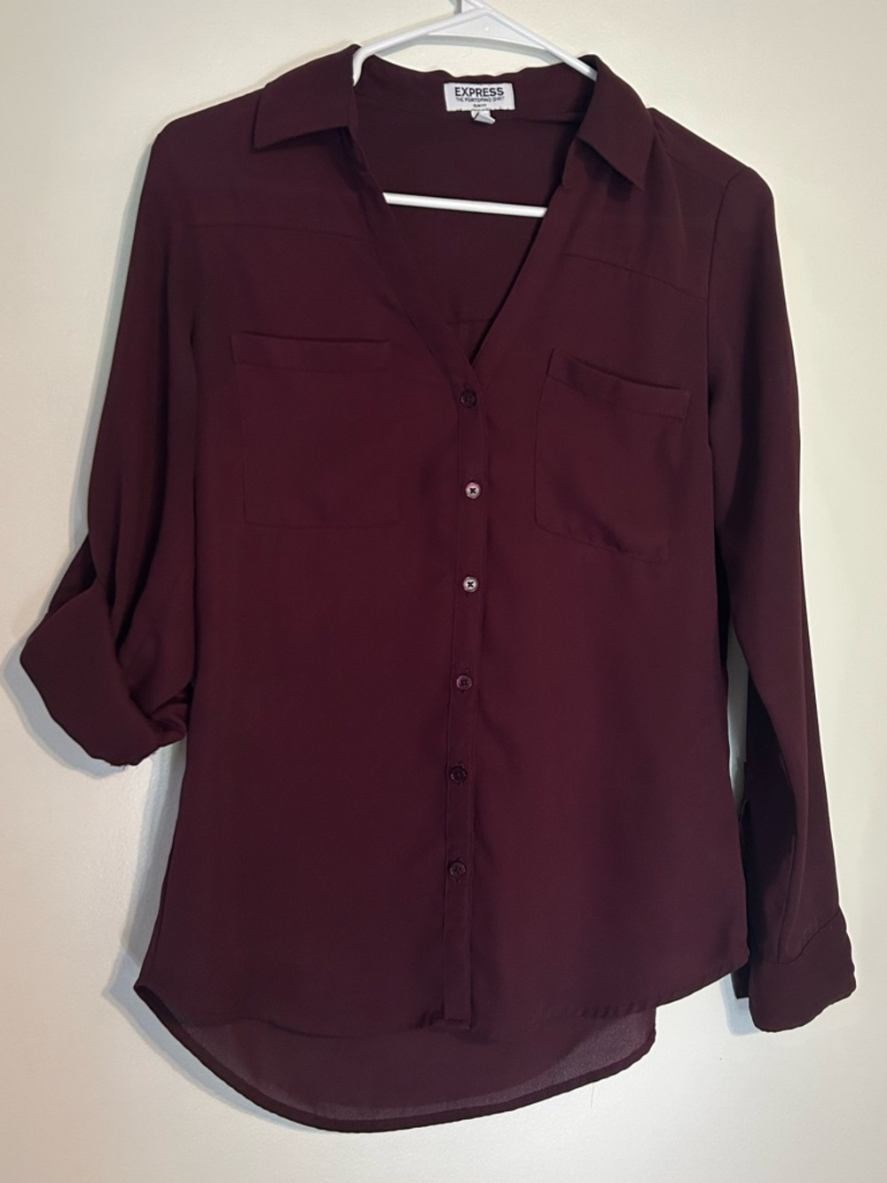 Express Women's Portofino Slim Fit SMALL Wine Button-Up Shirt